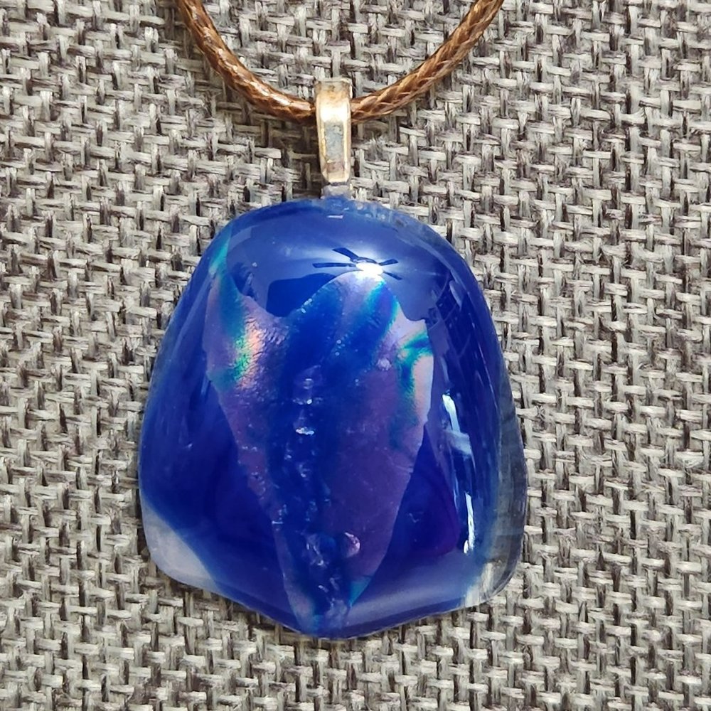 Blue Dichroic Fused Glass Necklace Pendant